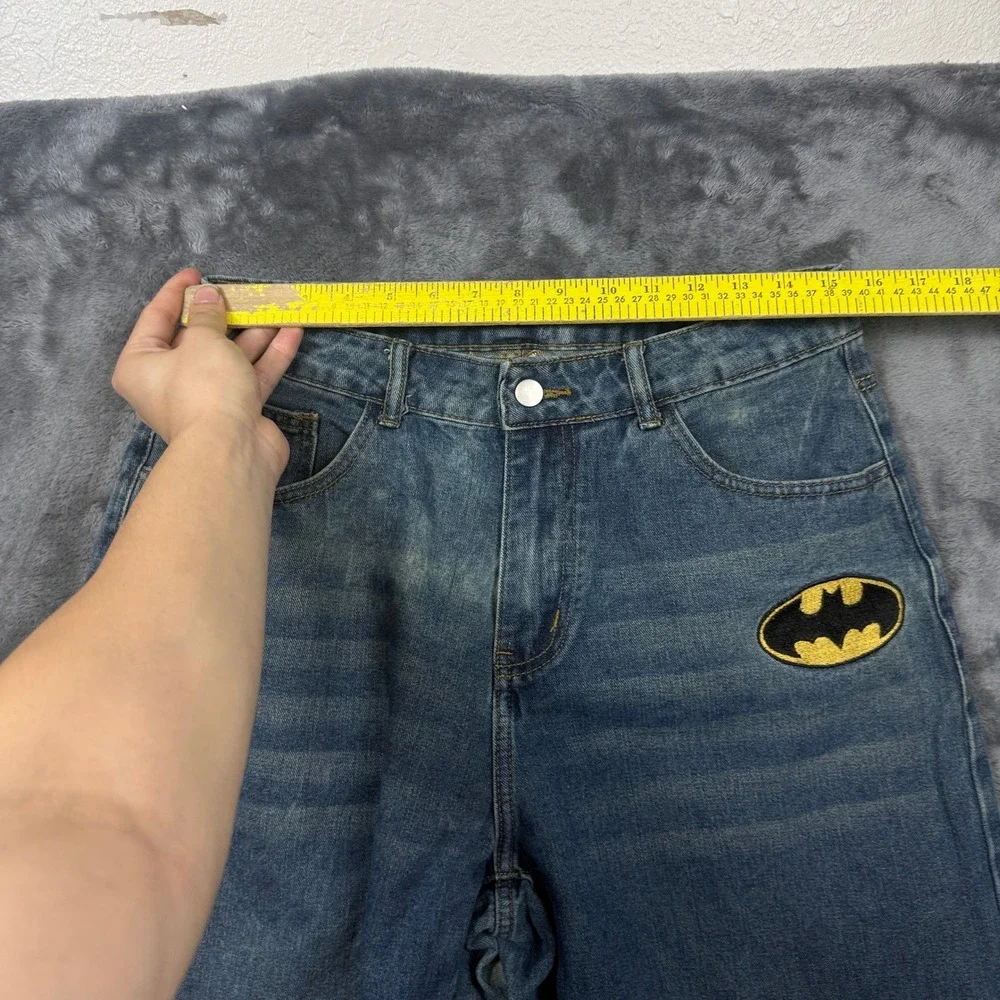 Batman Wide Leg Jeans Mens 34 Blue Good Acid Wash Embroidered Spellout Graphic